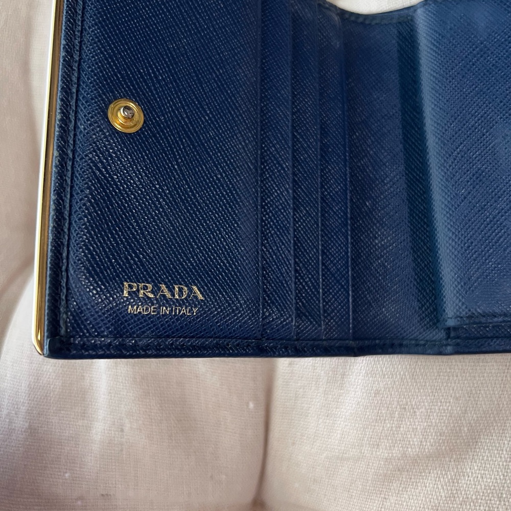 Prada Navy Blue Saffiano Leather Card Wallet with Gold Hardware - Picture 3 of 10